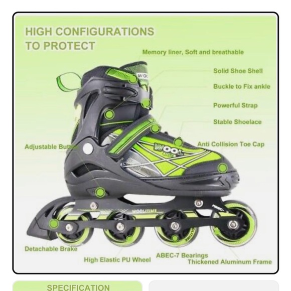 NEW IN BOX πΌ Wooltime Sports Light-up Inline Skates. Size XL. Adjustable. - Picture 3 of 8
